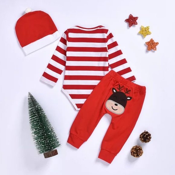 First Christmas Boy Set Long Sleeve Floral Girl Outfit Clothes Bodysuit Sleeper - Picture 2 of 2